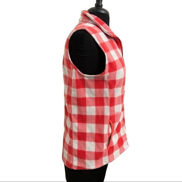 Woolrich Red White Buffalo Plaid Fleece Zip Front Vest Size M - Picture 5 of 13